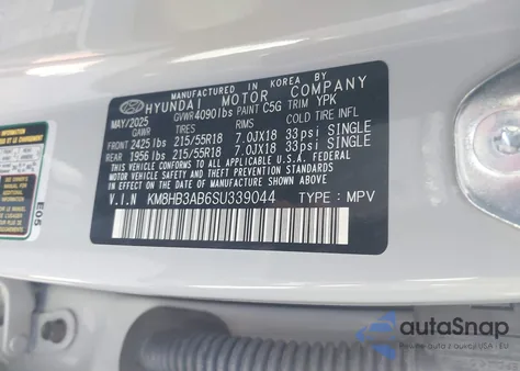 2025 Hyundai Kona Sel from USA, damaged, VIN KM8HB3AB6SU339044